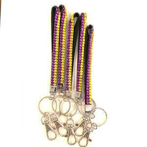 Lot of 6 Crystal Loop Bracelet Keyring Purple and Gold